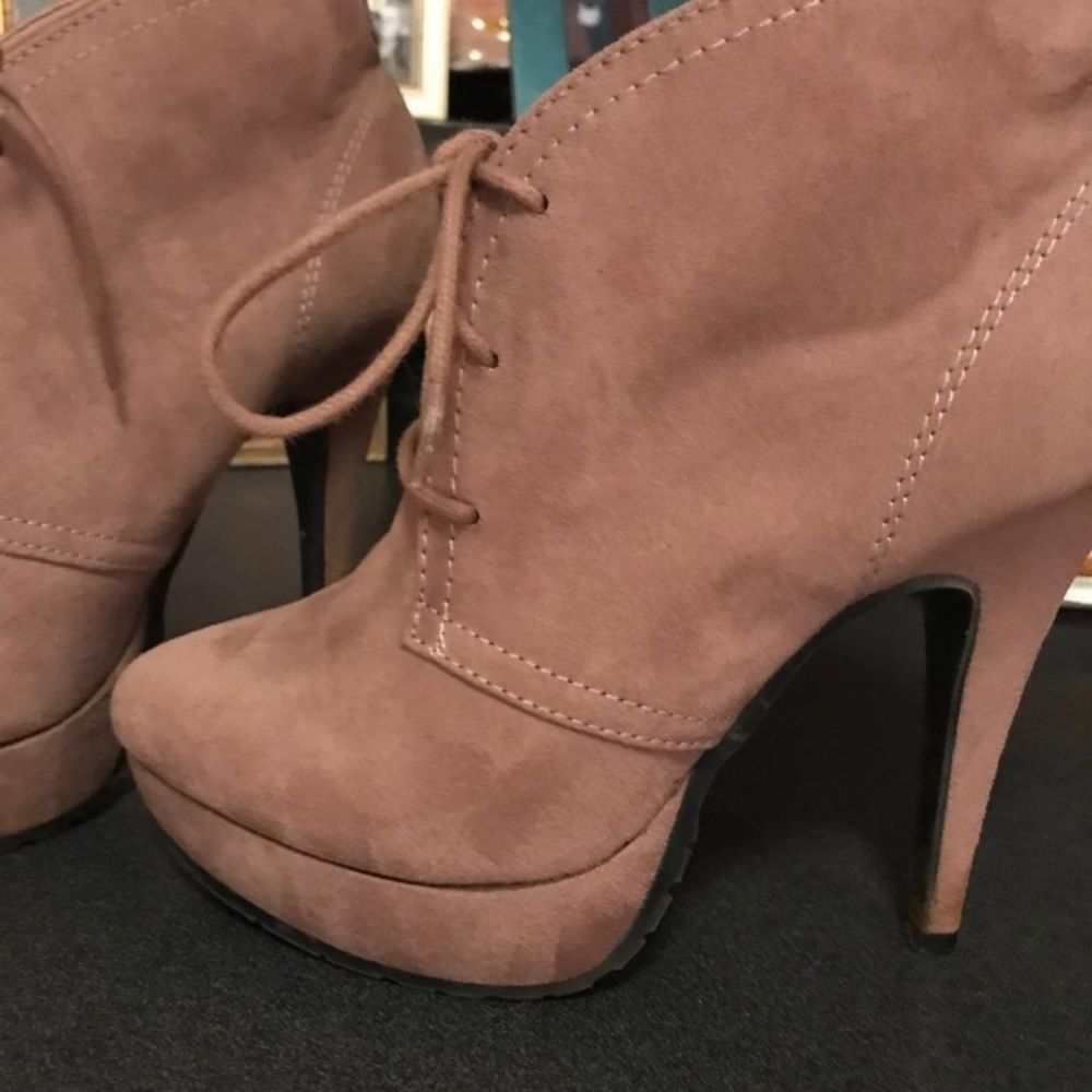 Pink Suede lace up ankle boots